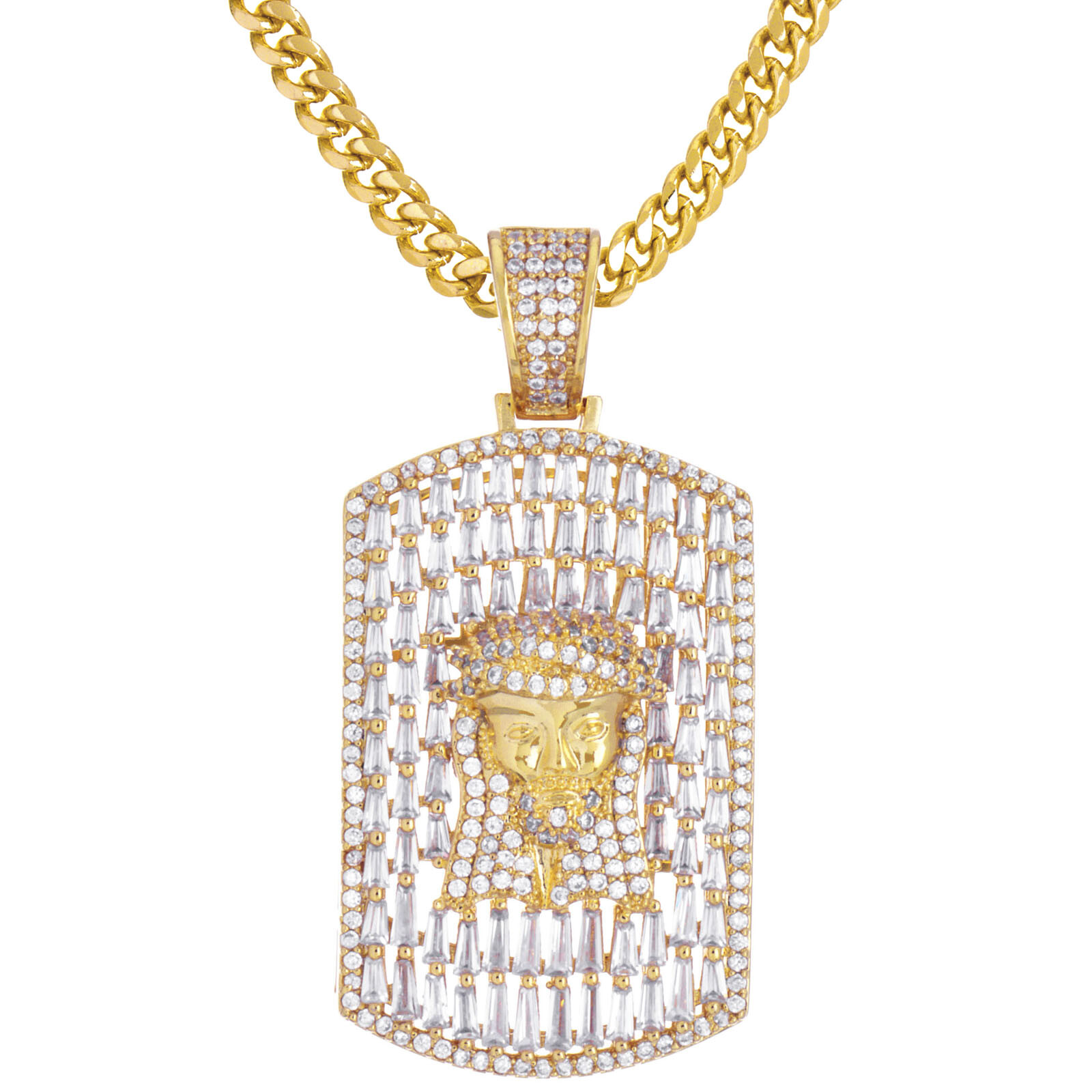 Men’s Bling Bling Jesus Dog Tag Pendant 24″ Cuban Chain Necklace BCC 17098 G