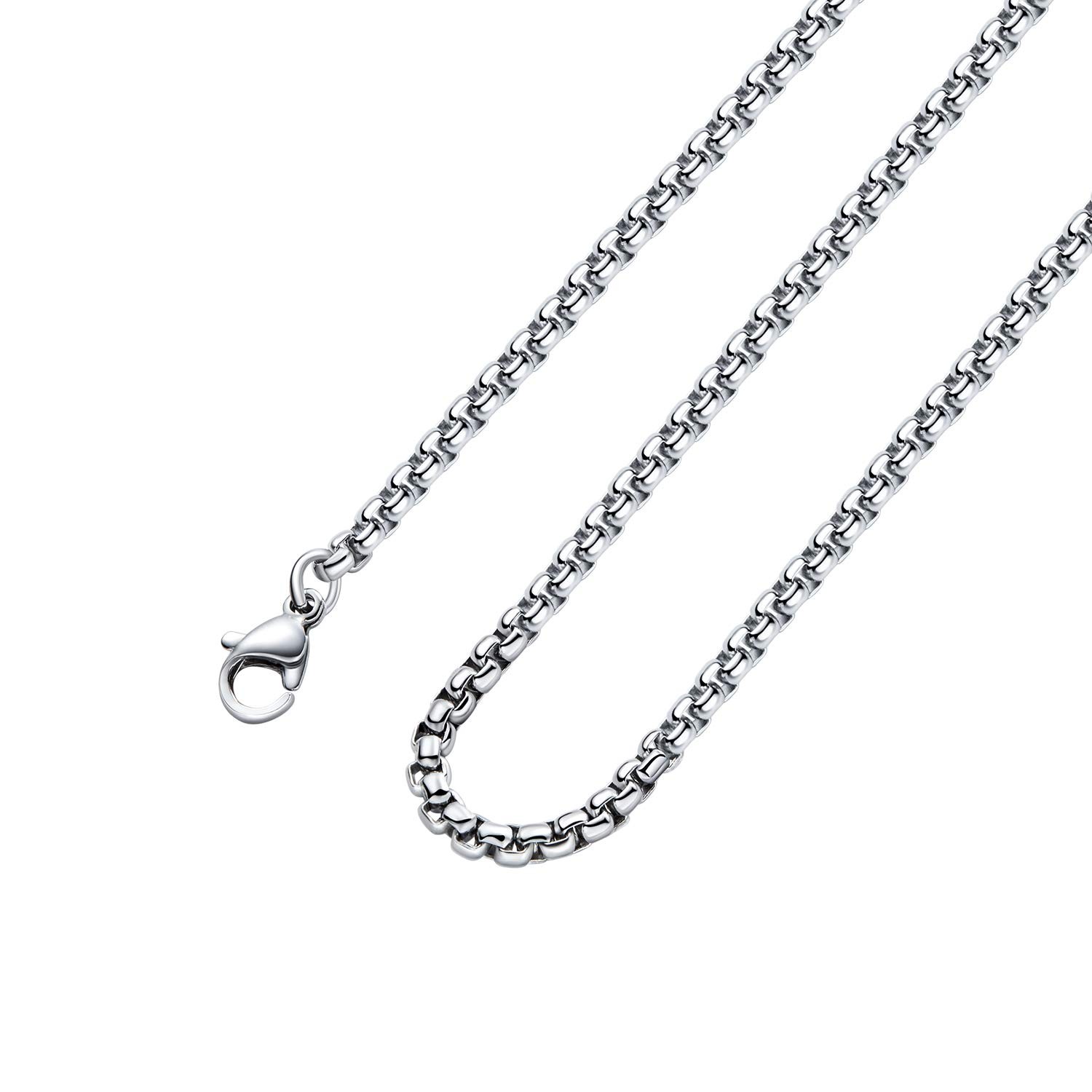2-7 mm 16-36 In Square Rolo Stainless Steel Chain Necklace Round Box Necklace…