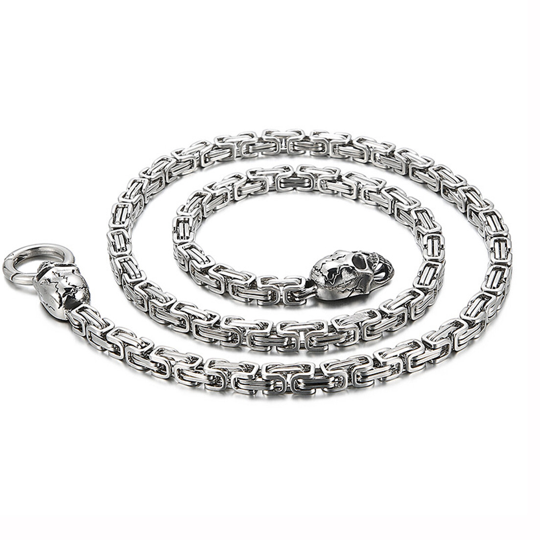 6mm Silver/Gold/Black Stainless Steel Byzantine Chain Ghost Head Mens Necklace