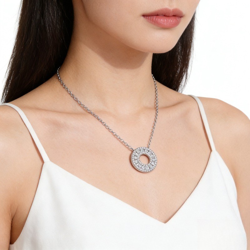 Luxury D Color Double Circle GRA Moissanite Necklace S925 Silver Jewelry Gift