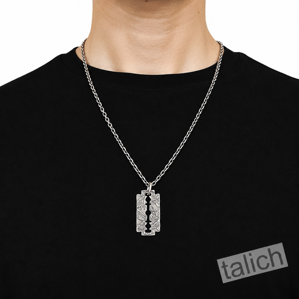 Solid 925 Sterling Silver Razer Blade Men’s Pendant Vintage Liberty Coin Detail