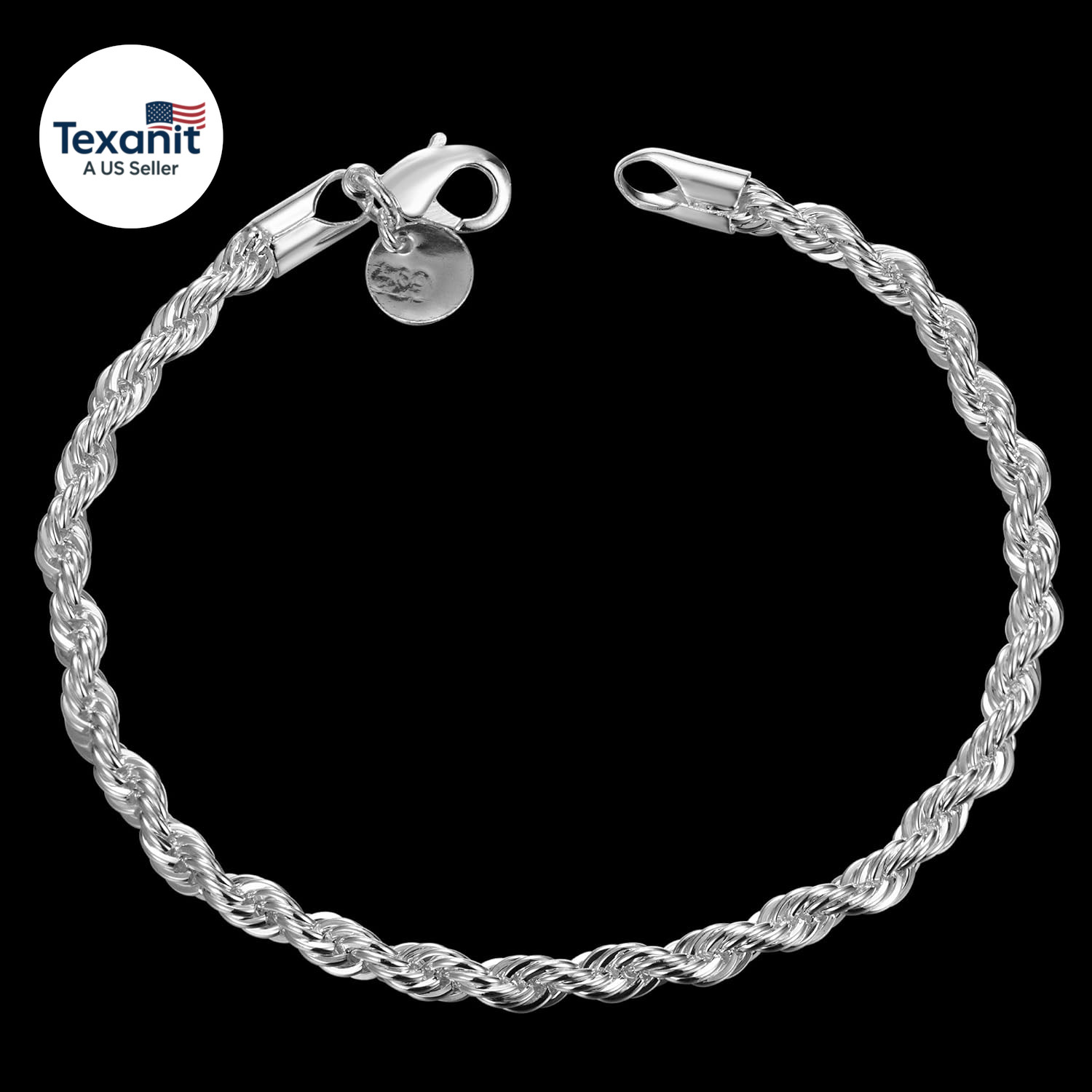 Fashion Jewelry 925 Sterling Silver 4 Mm Twisted French Rope Chain Bracelet Size