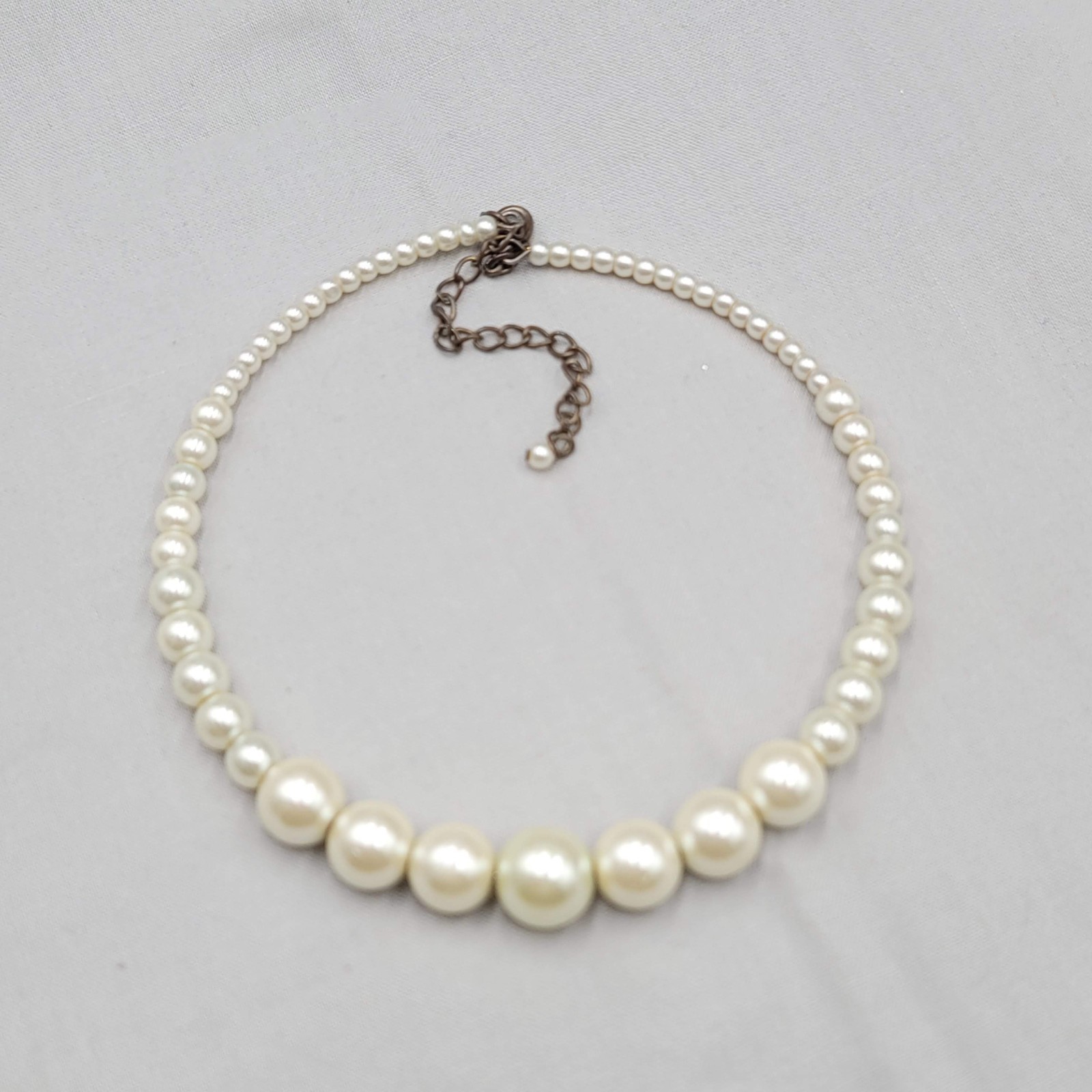 White Bead Collar Chocker Necklace Adj 12″+