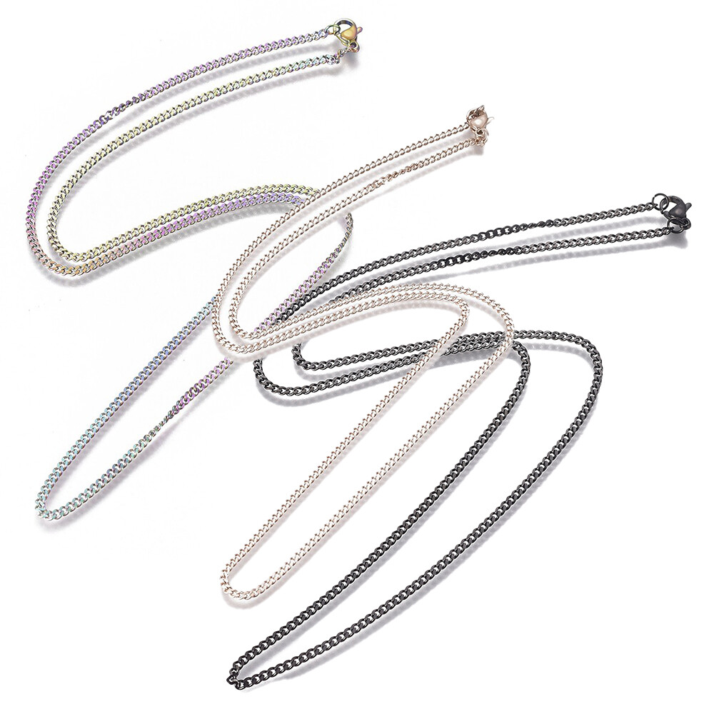 Stainless Steel Curb Chain Neckalces Lobster Black Purple Rose Gold 21.6″ P373