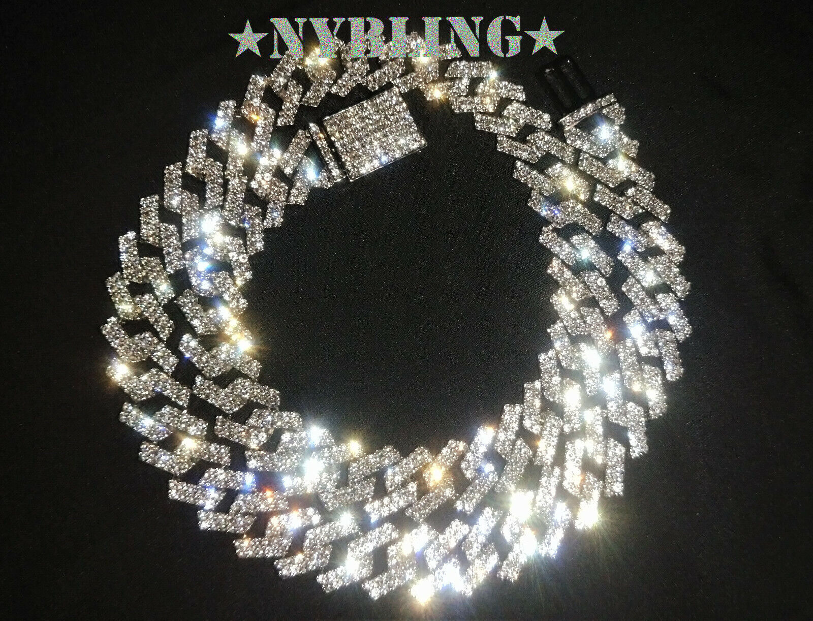 Mens Hip Hop Miami Cuban Prong Link Necklace Bracelet Gold Plated Iced CZ Chain