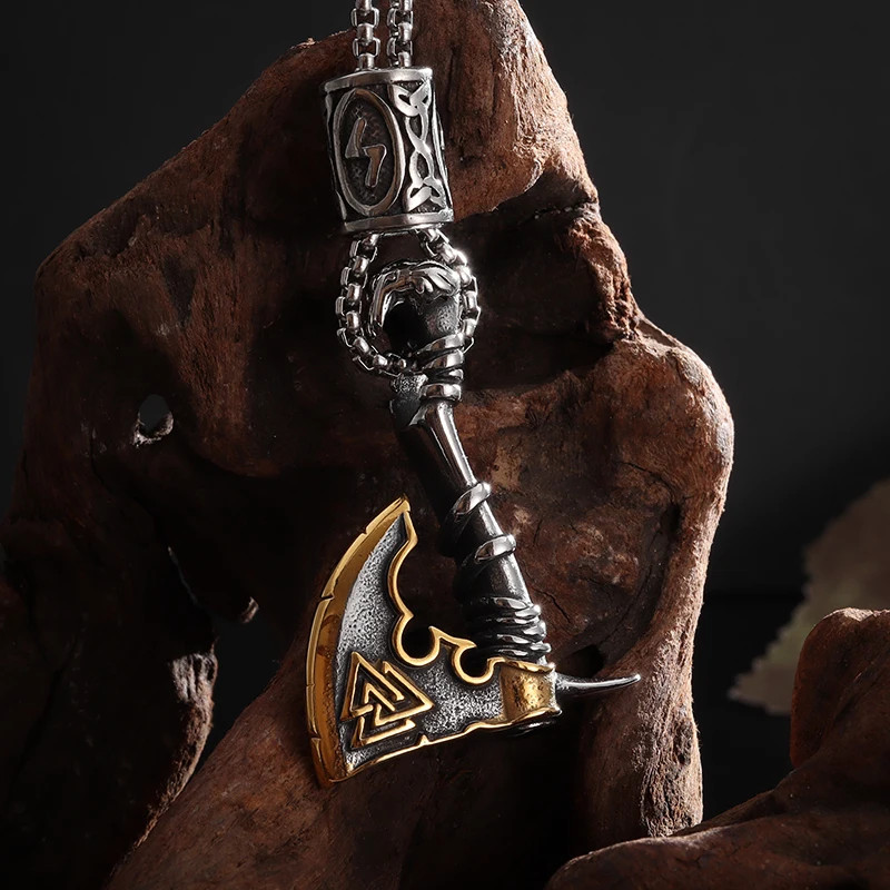 Men’s Fashion Jewelry Silver And Gold Viking Nordic Ax Axe Pendant Necklace 554