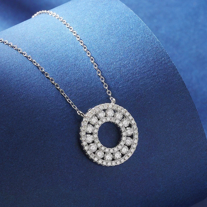 Luxury D Color Double Circle GRA Moissanite Necklace S925 Silver Jewelry Gift
