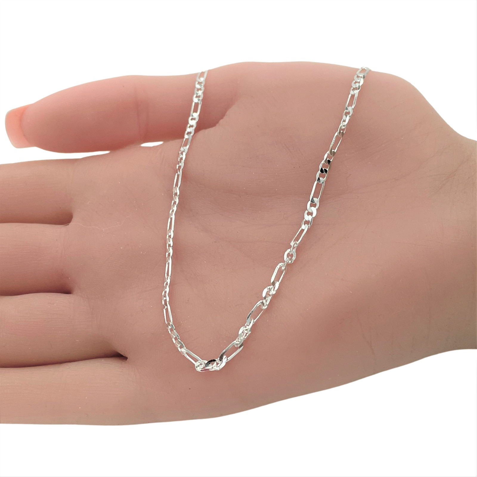 LOT OF TEN (10) Italian 2mm Figaro 20 Inch Flat Chain Necklaces Sterling Silver