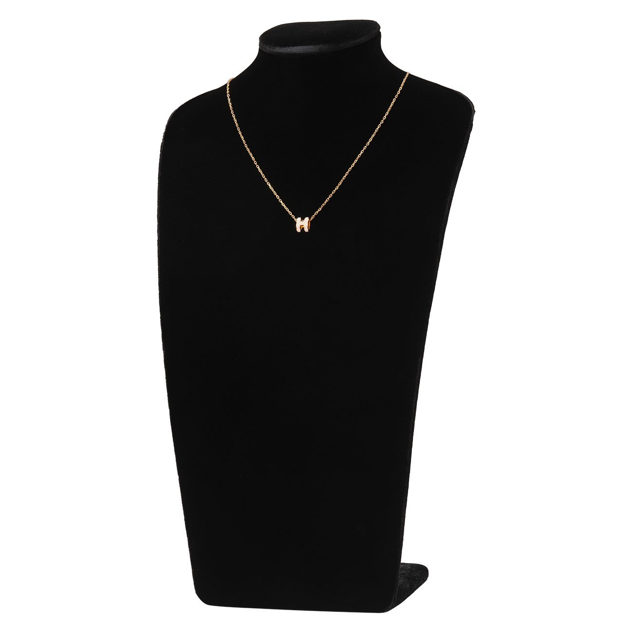 100% Authentic Hermès Mini Pop H Pendant Rose Eglantine Gold Plated Necklace