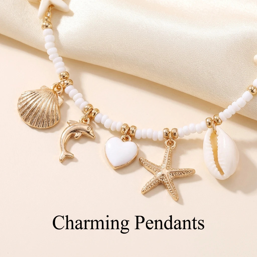 Bohemia Double Layer Shell Conch Pendant Necklace for Women Handmade Imitation P