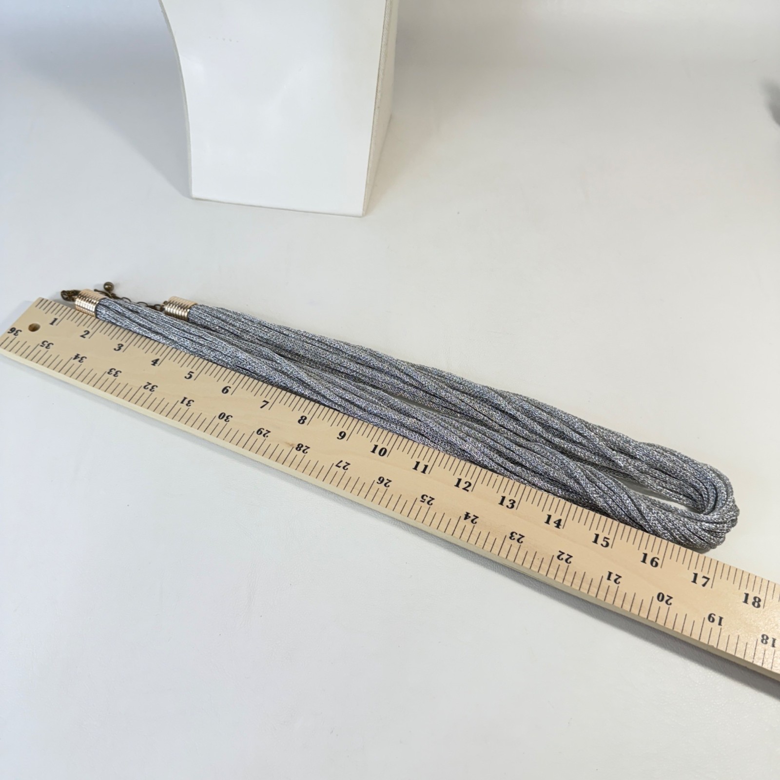 Multi Strand Metallic Cord Twist Necklace Silver Tone Long Length