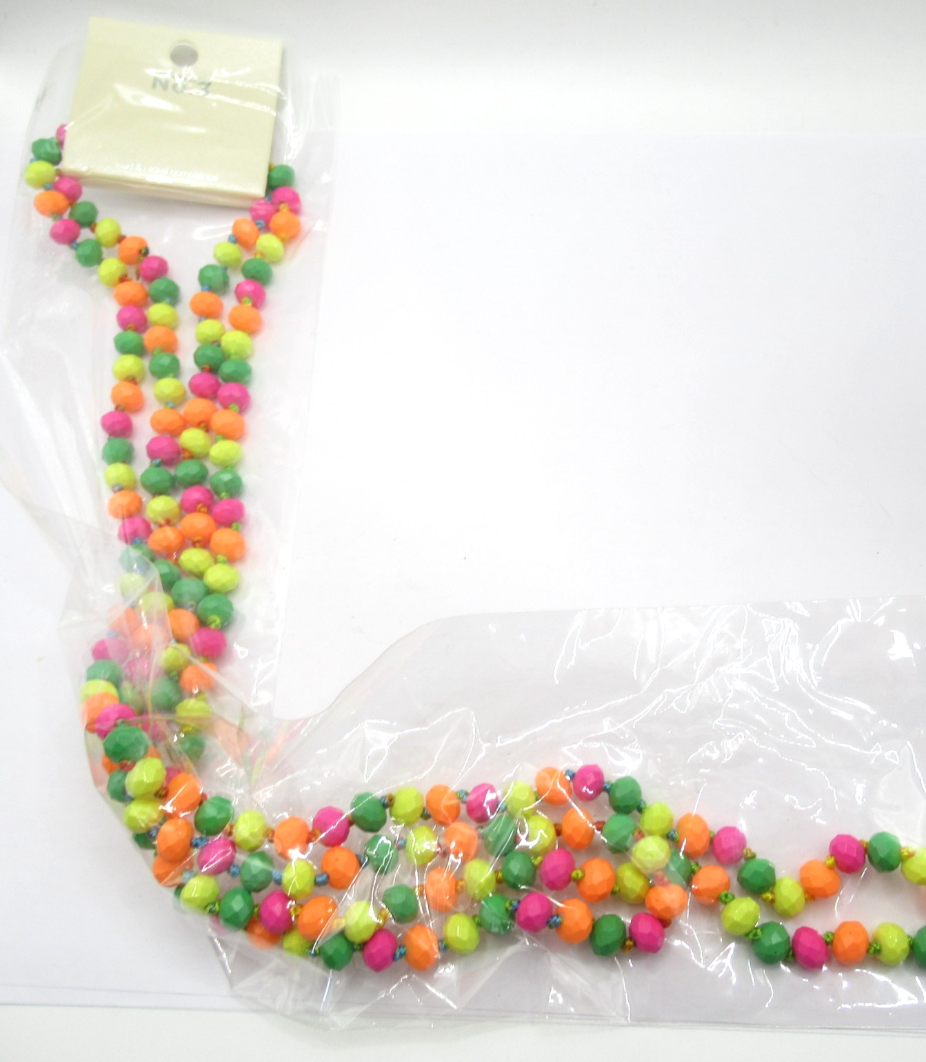 58″ Long Colorful Glass Beaded Necklace Hand-Knotted NOS Modern Adult Only