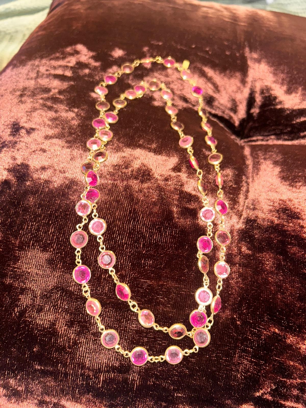 Swarovski Gold Plate Necklace Bezel Round Pink Purple Crystals