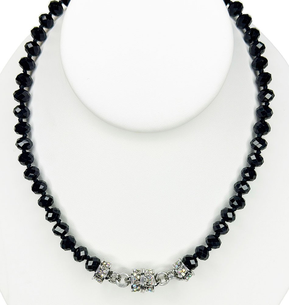 KIRKS FOLLY Legacy Crystal Beaded Magnetic Necklace black/silvertone