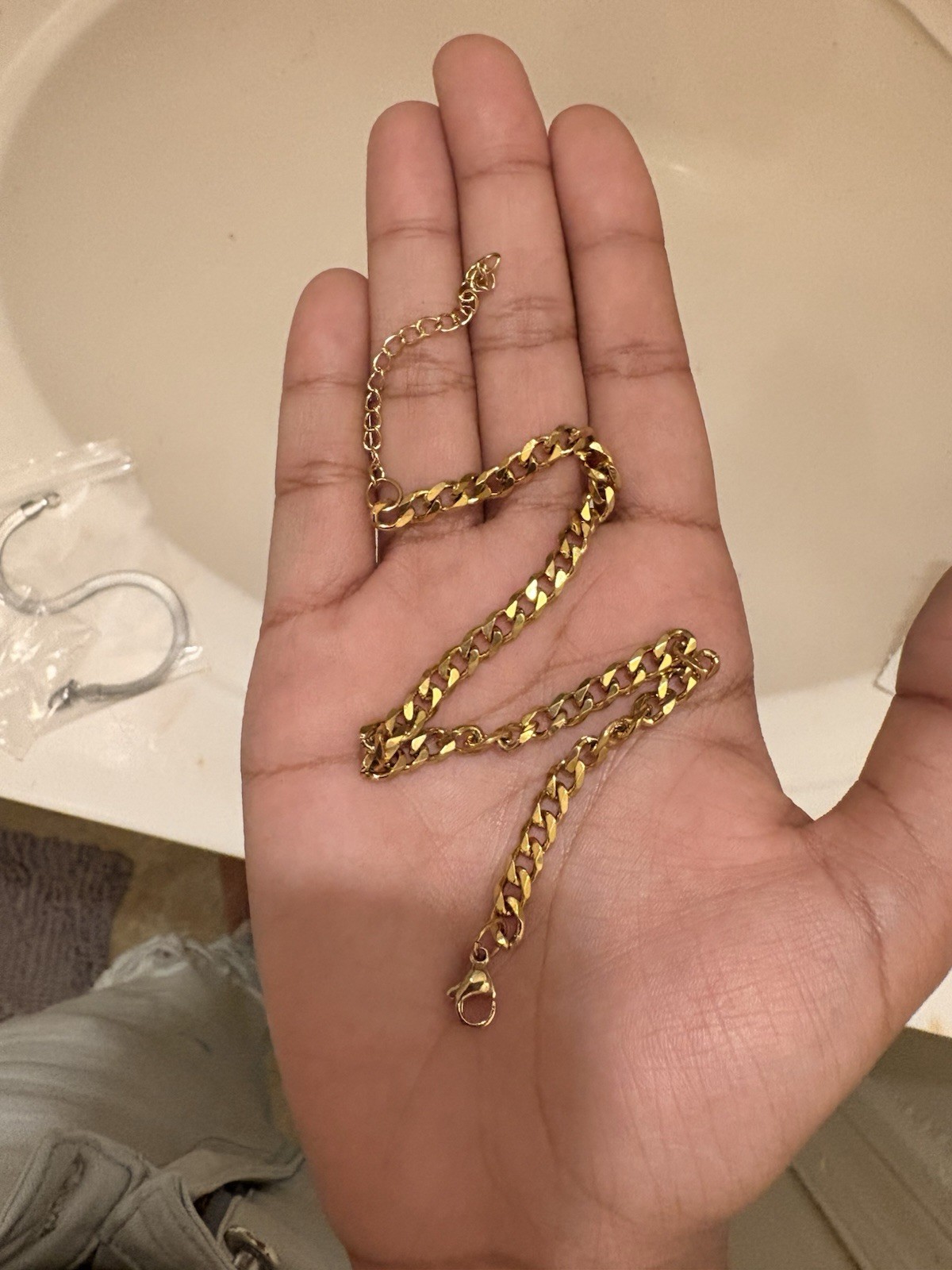 Gold Tone Curb Link Chain Necklace Metal Lobster Clasp No Stone