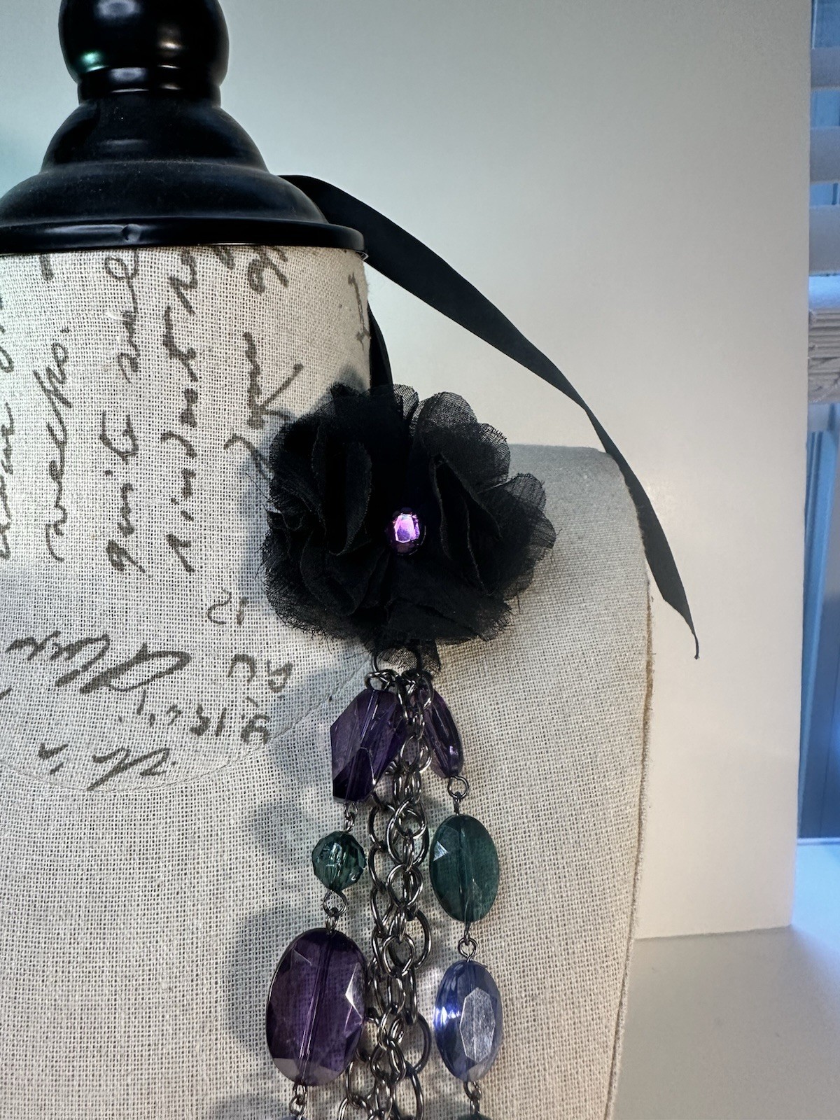 Elegant Multi-Strand Faceted Purple & Teal Beaded Necklace Statement Jewelry