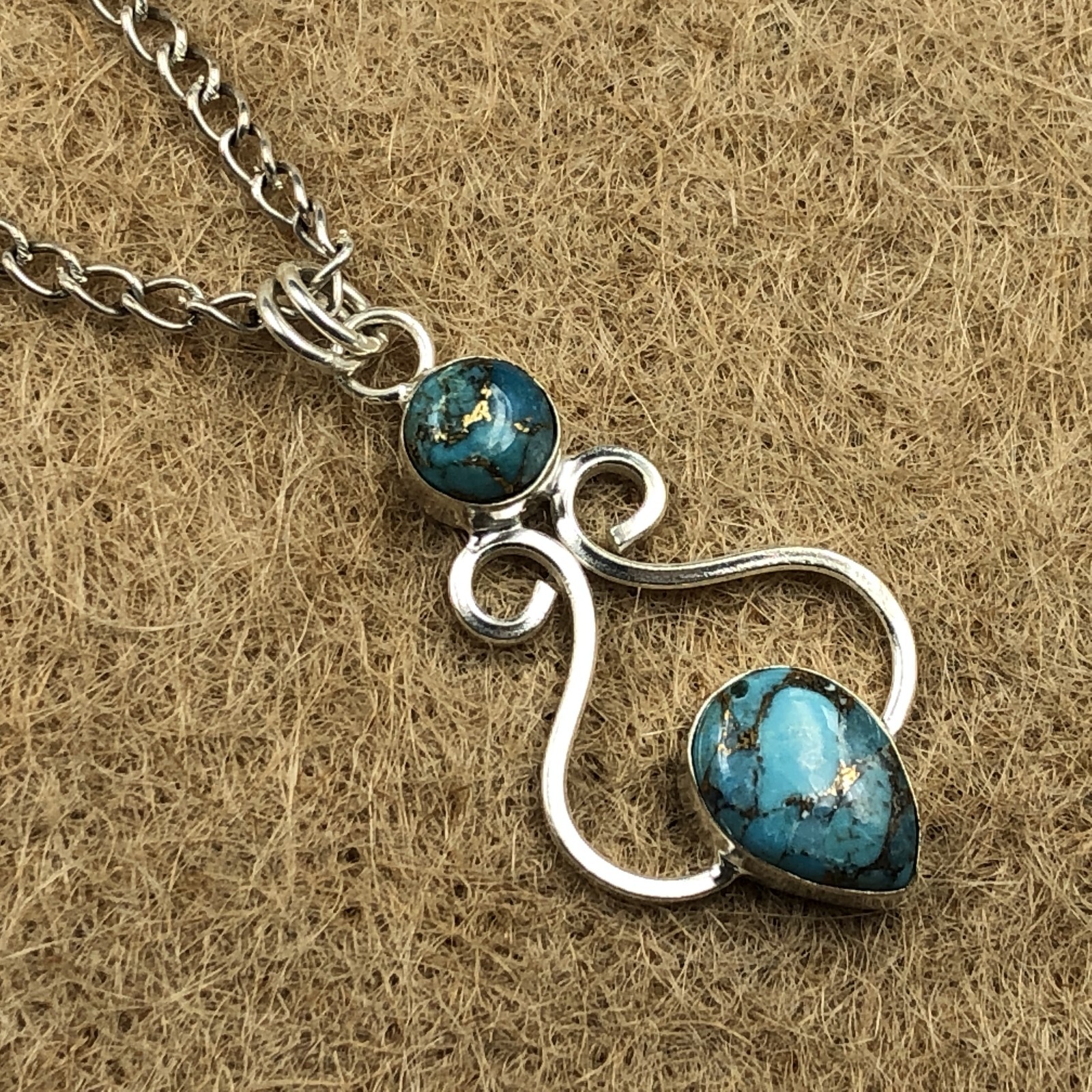 925 Silver Pear December BLUE COPPER TURQUOISE Stone Anniversary Pendant Jewelry
