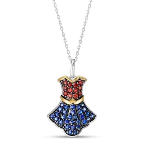 2Ct Round Cut Woman Dress Simulated Garnet Blue Pendant 14k Two-Tone Gold Plated