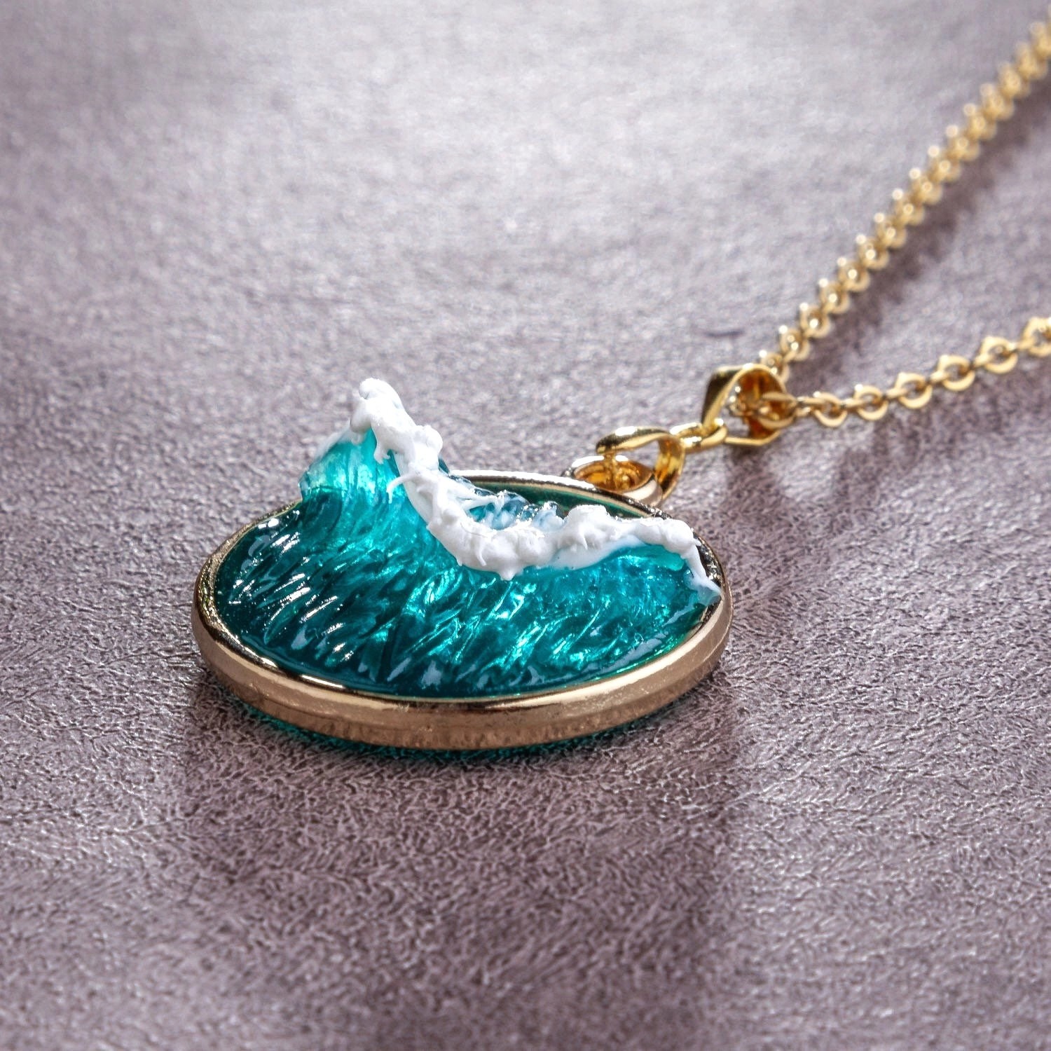 **Handmade Silver Ocean Wave Necklace Resin Sea Jewelry Gift for Her**