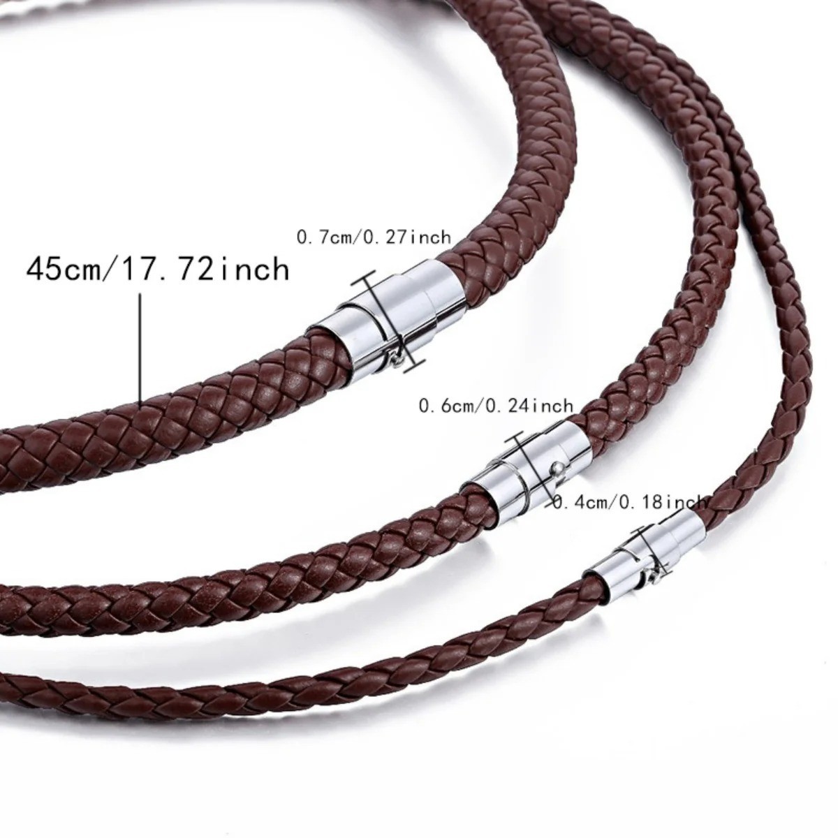 4/6/7MM Mens Black Braided Cord Rope Leather Necklace Choker w/ Magnetic Clasp