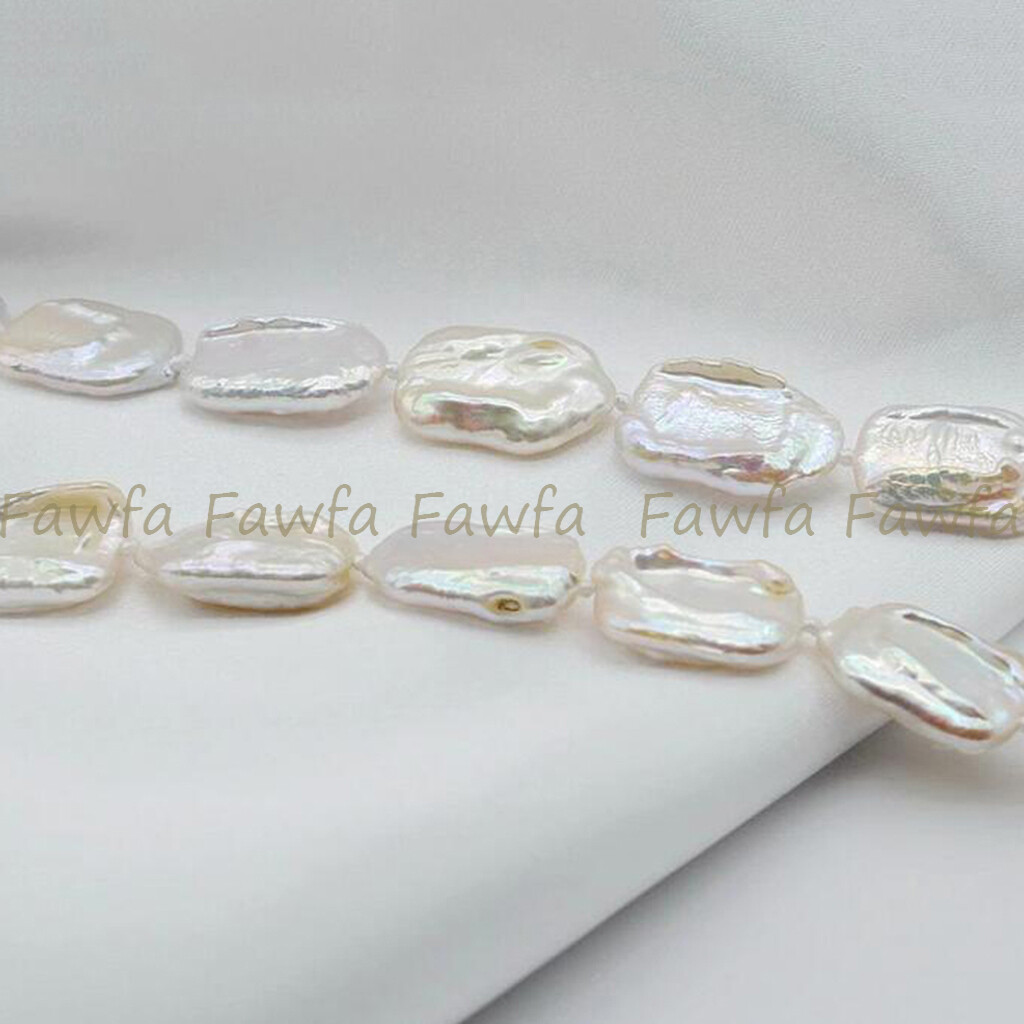 Genuine Natural 15x20mm White Rectangle Baroque Pearl Beads Necklace 14-36″