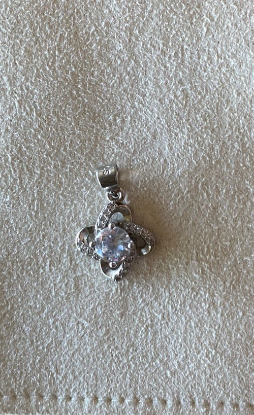 925 Sterling Silver Flower Pendant Charm, White Cubic Zirconia, Prong Set Signed
