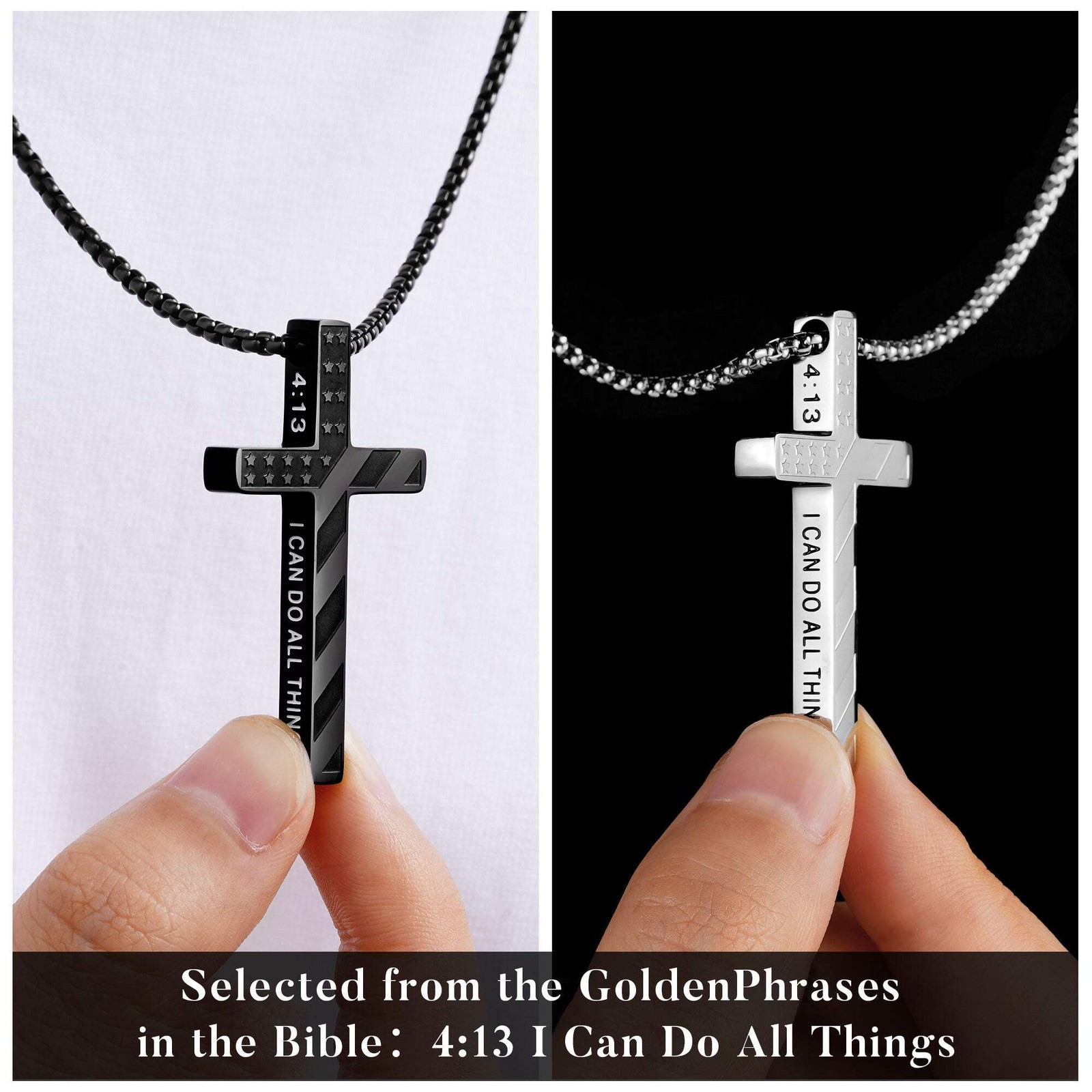 Truandoss Silver Black American Flag Cross Necklace for Men Boys, Mens Gifts