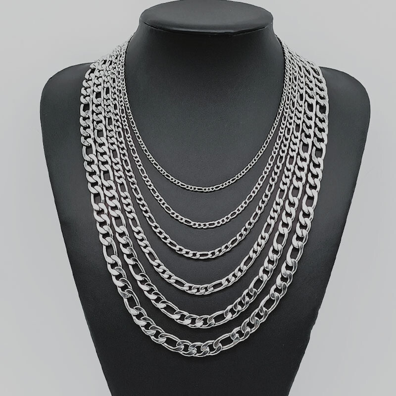 Stainless Steel 1:3 Figaro Chain 7″- 30″ Men Women Necklace 2/3/5/7/9/11/13mm