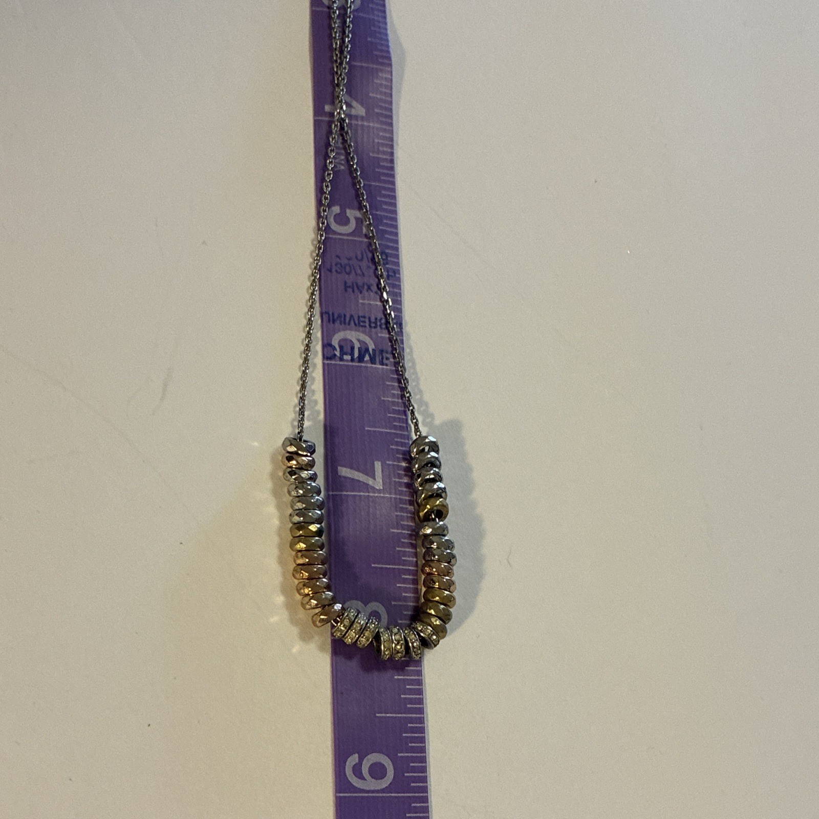 Fossil Two-Tone Crystal Pavé Asymmetrical Bar Pendant Cable Chain Necklace 16″