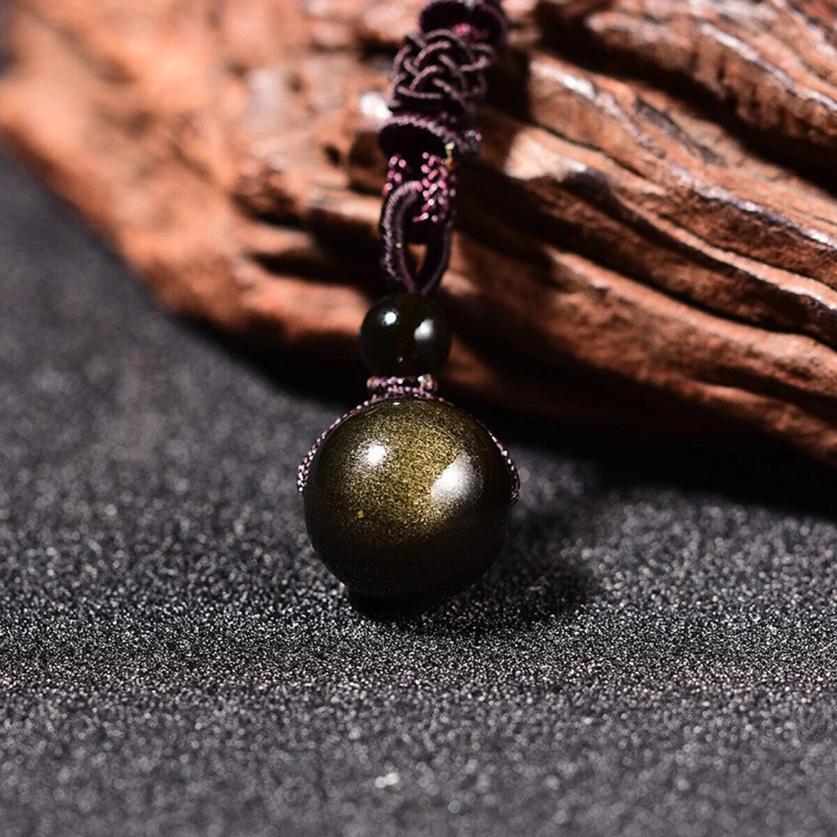 Natural Gold Sheen Obsidian Crystal Pendant Necklace Chakra Healing Reiki Amulet