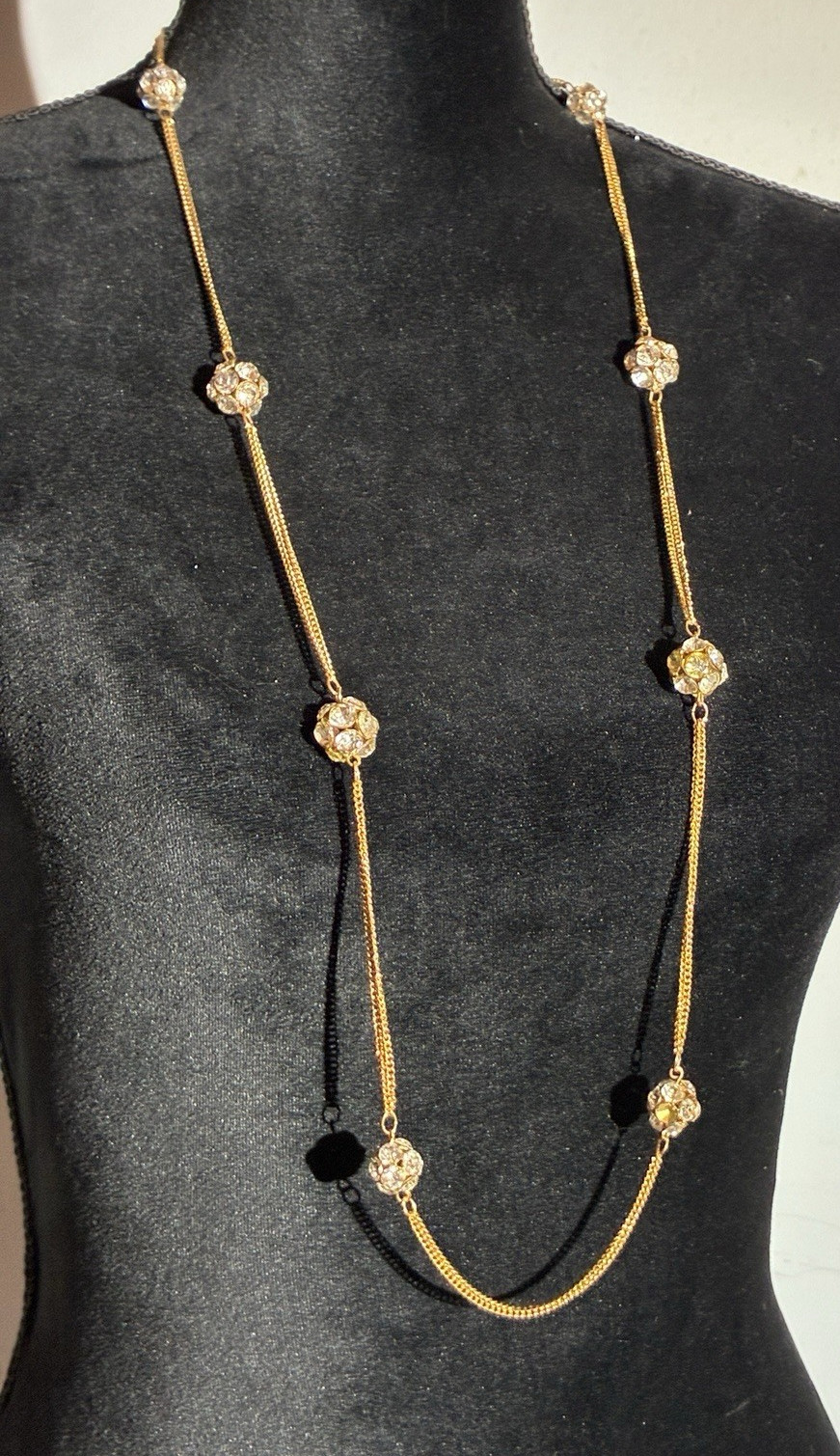 Long Gold Chain Necklace With Rhinestone Balls 36″ – 40″ Multi facet sparkle