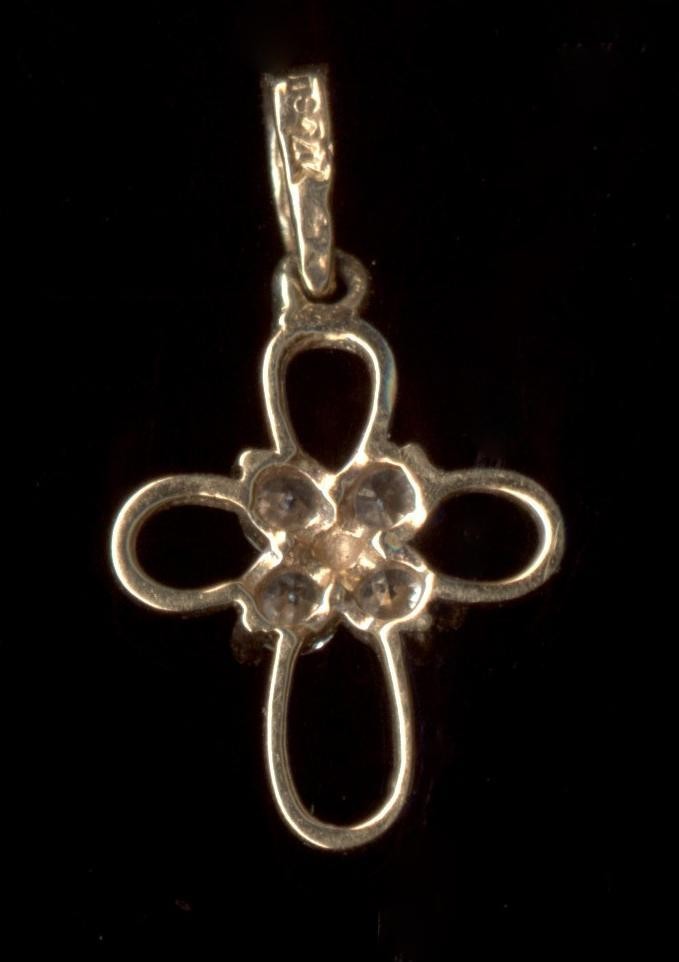 New 14K 17mm Solid Yellow Gold Clear Crystal CZ Cross Flower Cluster Pendant -hb