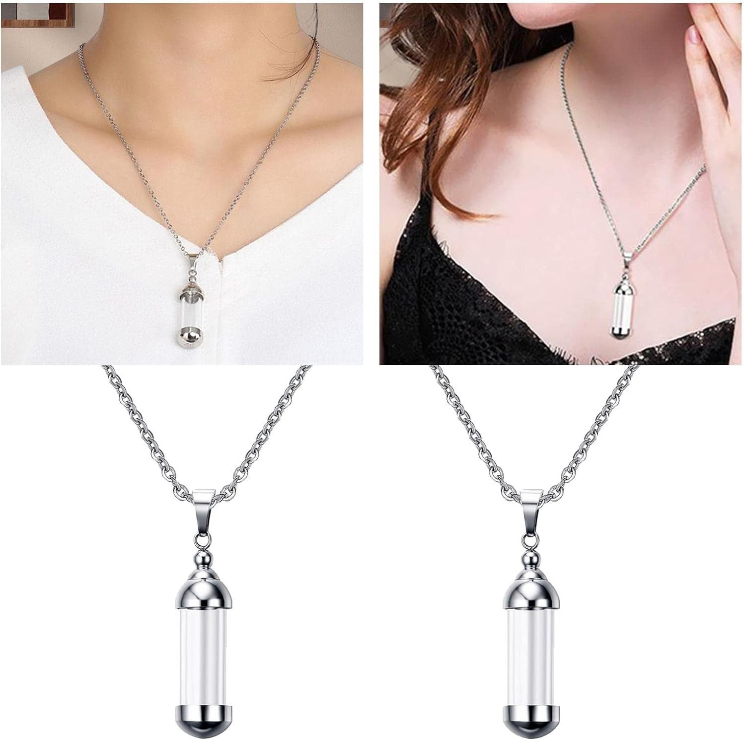 2pcs Vial Necklace Glass Vials Mini Glass Bottles Necklace Pendants for Jewelry