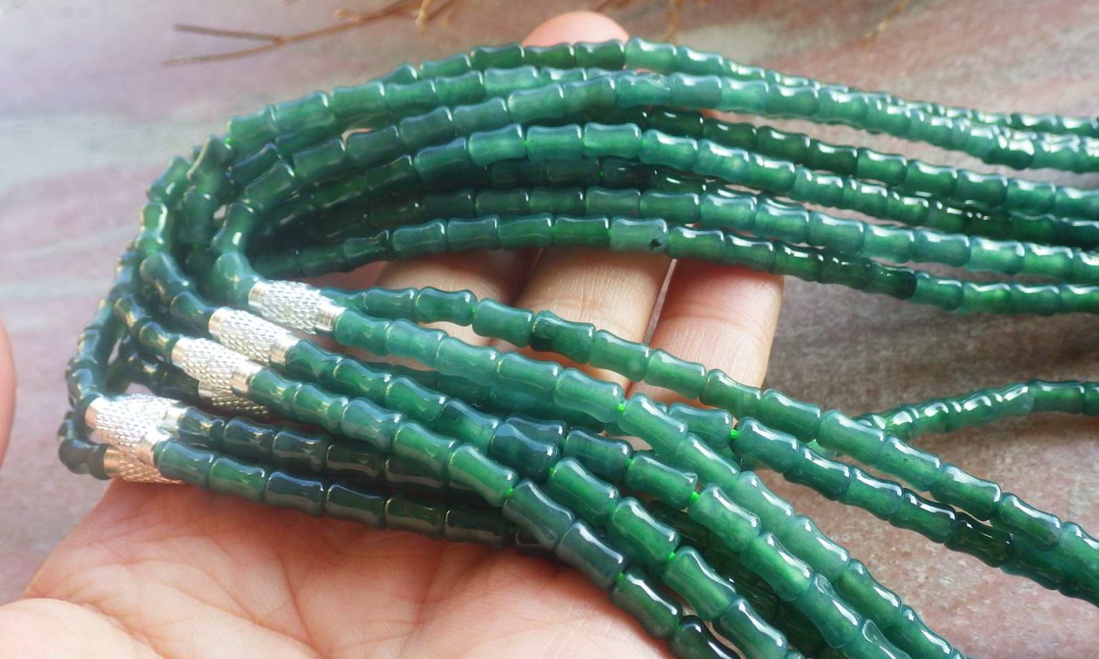 1 Pcs Video Certified Natural A Jade Jadeite Bamboo Bead Necklace 项链 122924