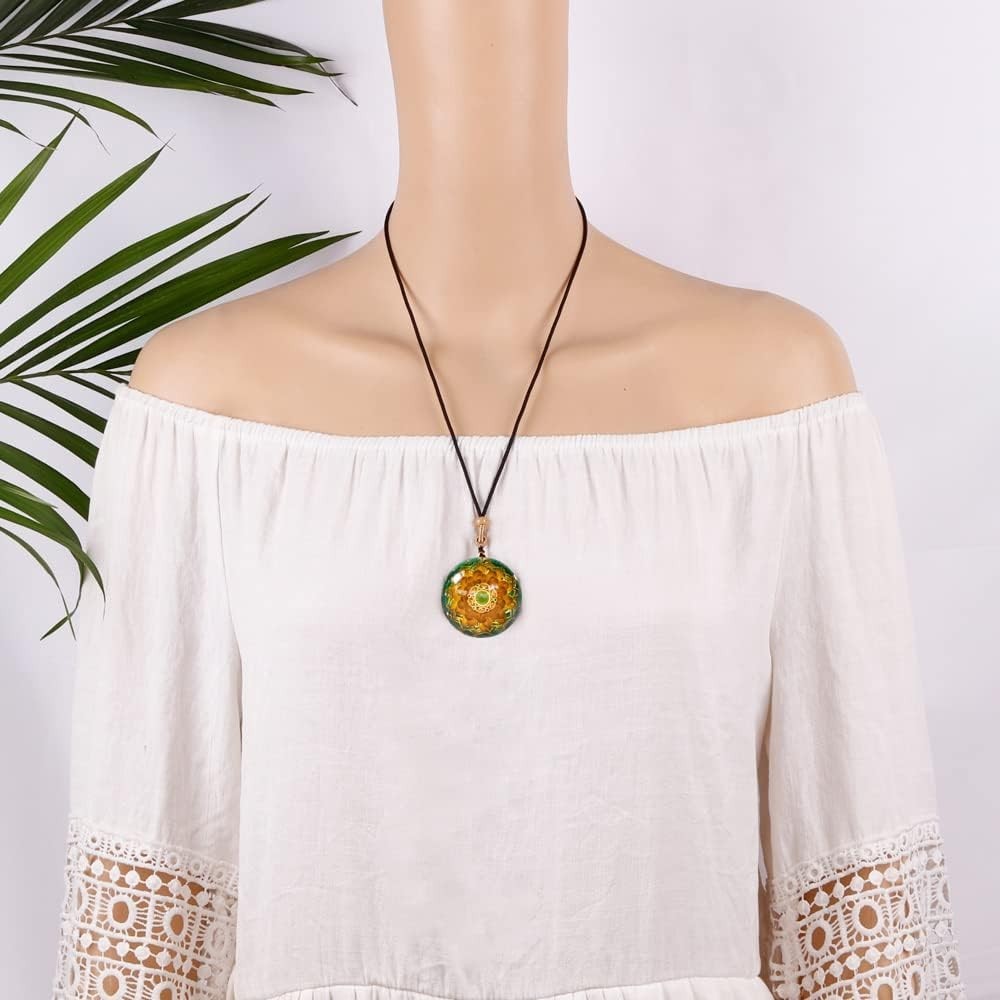 Healing Orgonite Necklace with Malachite & Flower of Life – Adjustable Cord