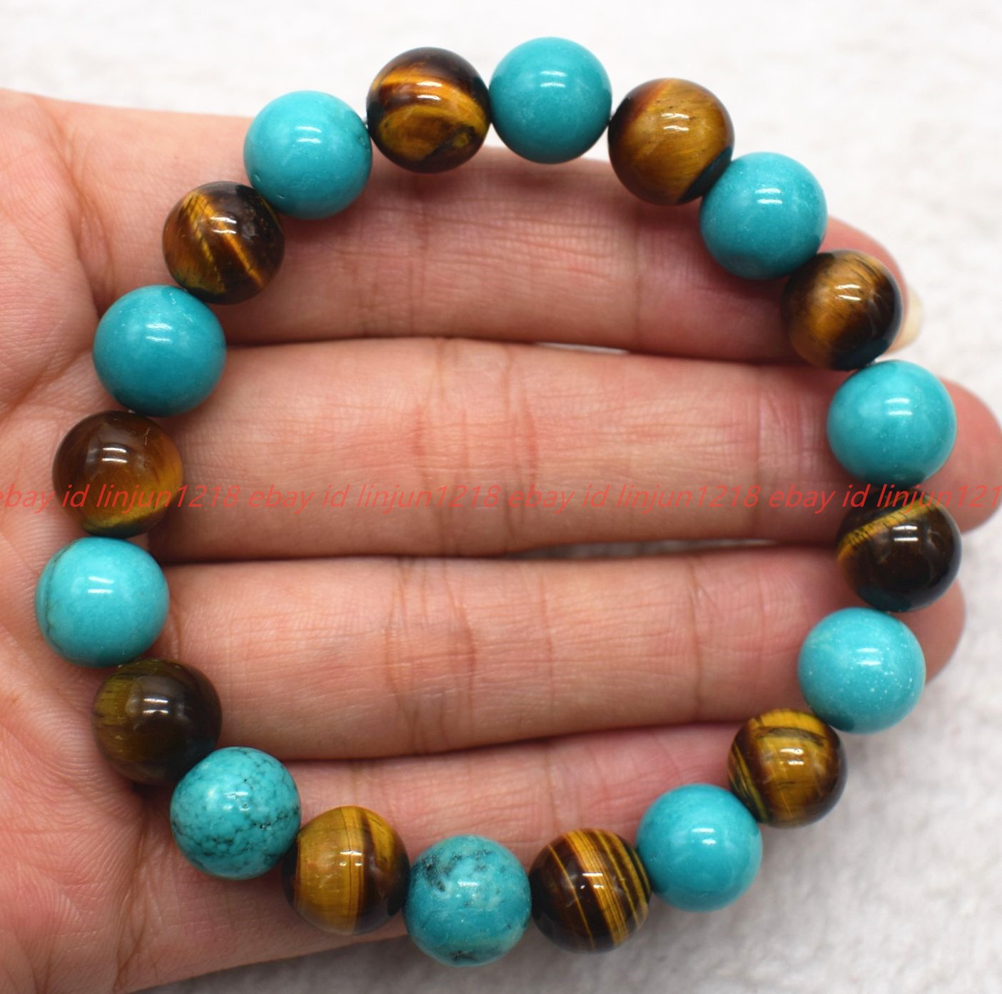 Natural 8/10/12mm Blue Turquoise Yellow Tiger’s Eye Necklace Bracelet 18/7.5in