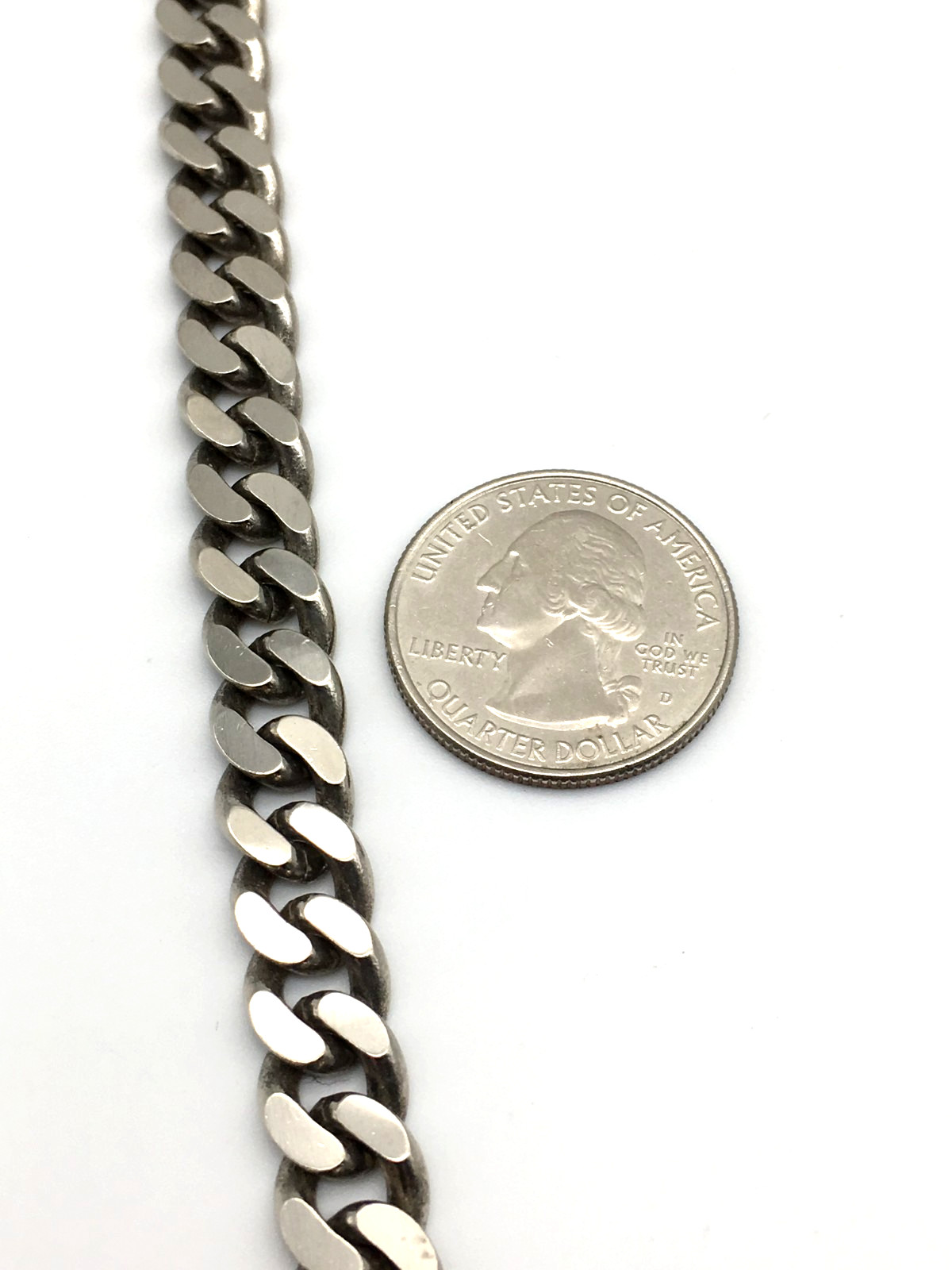 SilverTone Heavy Cuban Curb Link Flat Chain Lobster Clasp 34″ Necklace