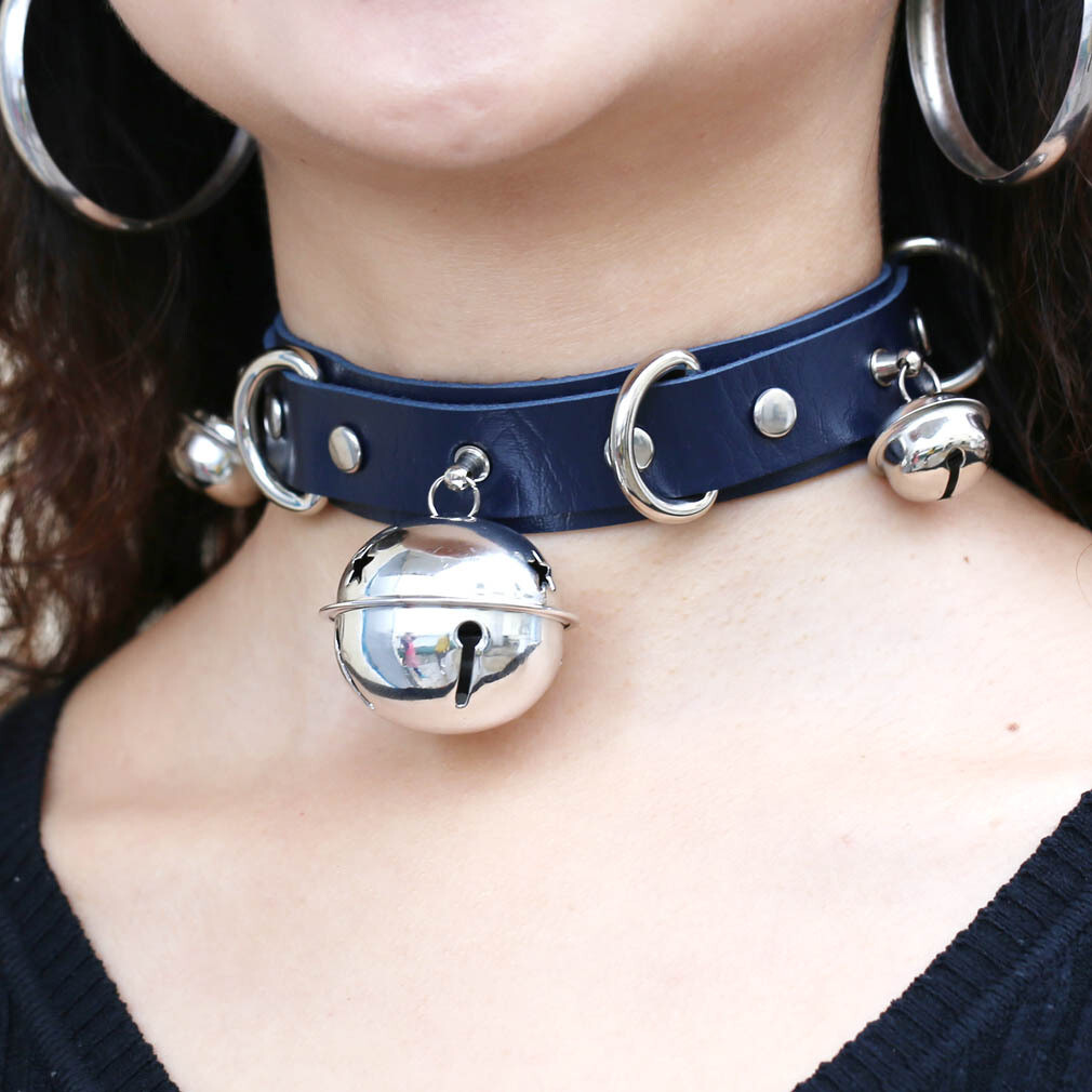 Allacki Punk Leather Choker Necklace Multilayer Bells Metal Chocker Collar