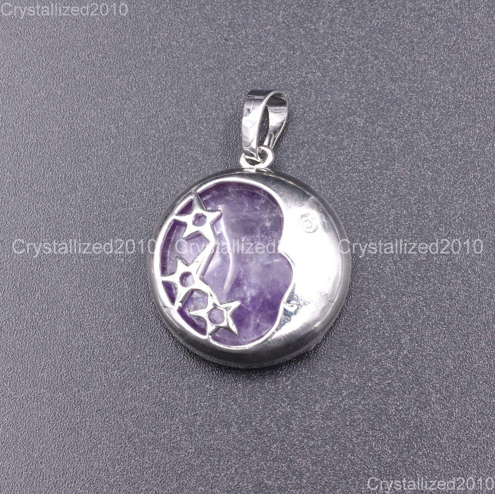 Natural Gemstones Moon and Stars Reiki Chakra Healing Beads Pendant Necklaces