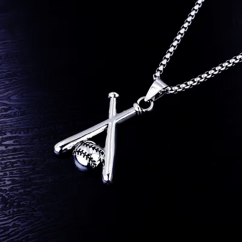 Stylish Men’s Stainless Steel Baseball Bat Pendant Necklace Sports Fan Jewelry