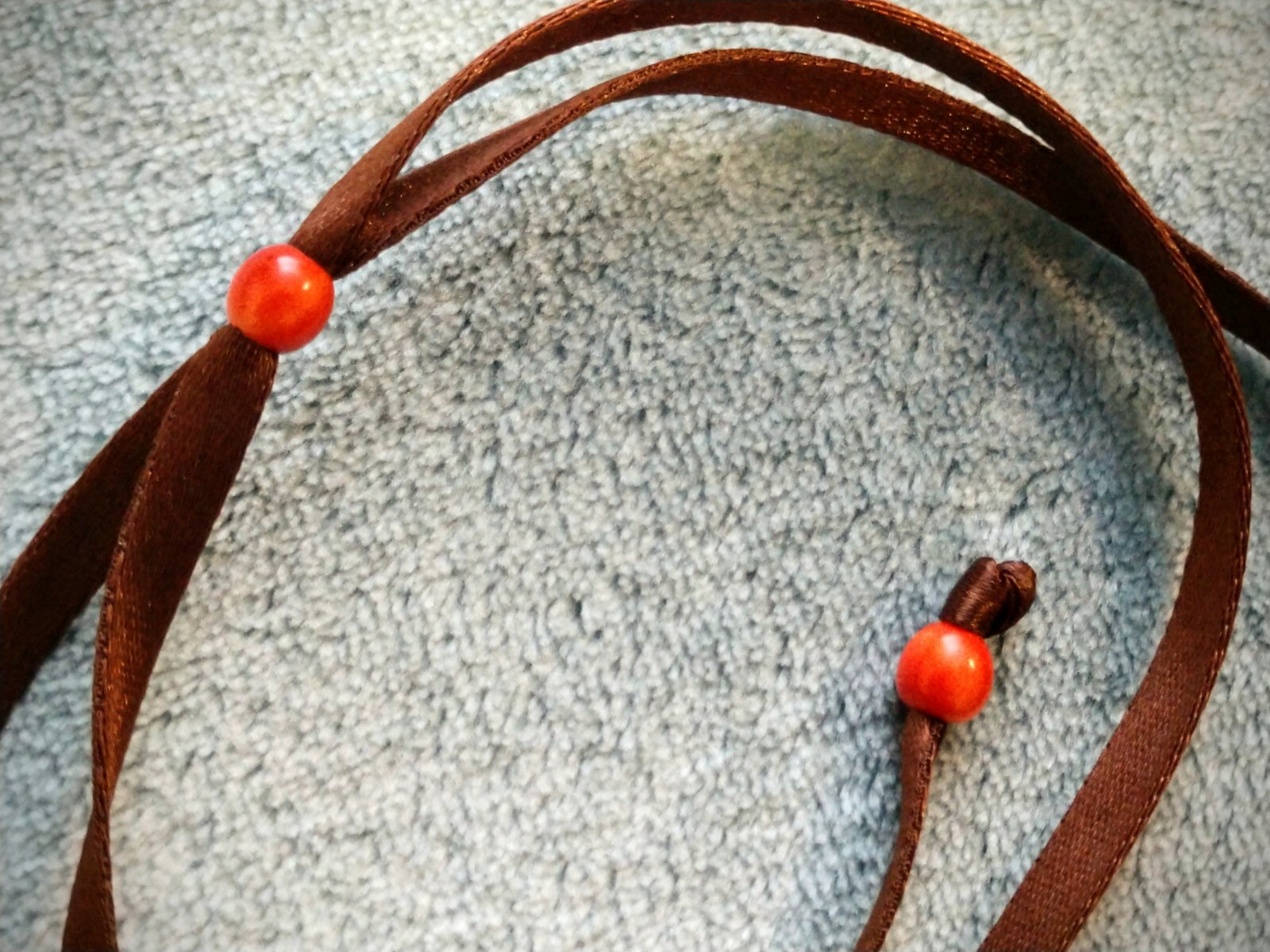 Voguish & Hot Red Wavy Ovals and Beads with Brown Cord Strand Necklace ~ Choker