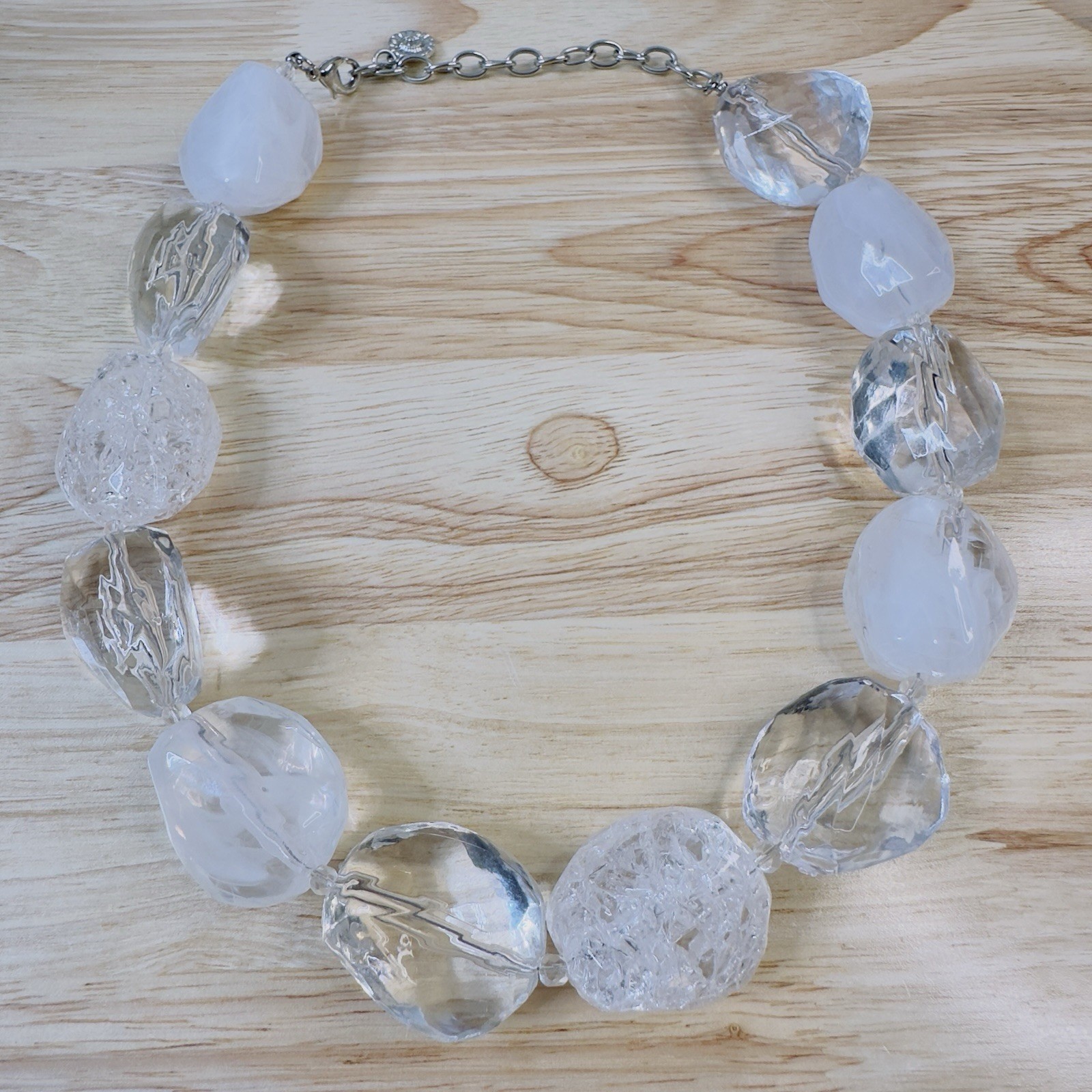Graziano Beaded Necklace Chunky Clear Lucite Graduated RJC Statement 17 – 20″