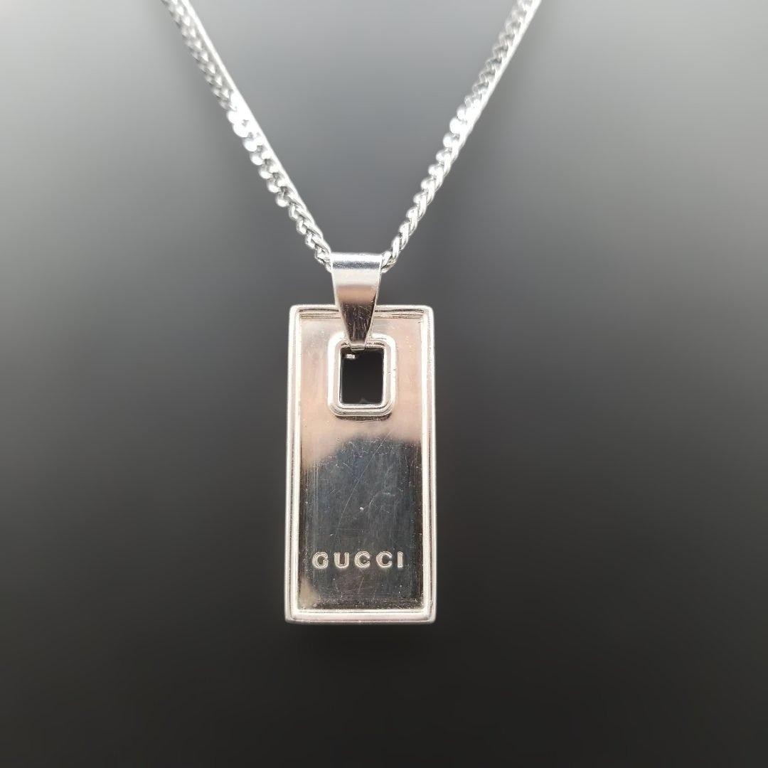 Excellent GUCCI Bar Plate Silver 925 Women Necklace _825