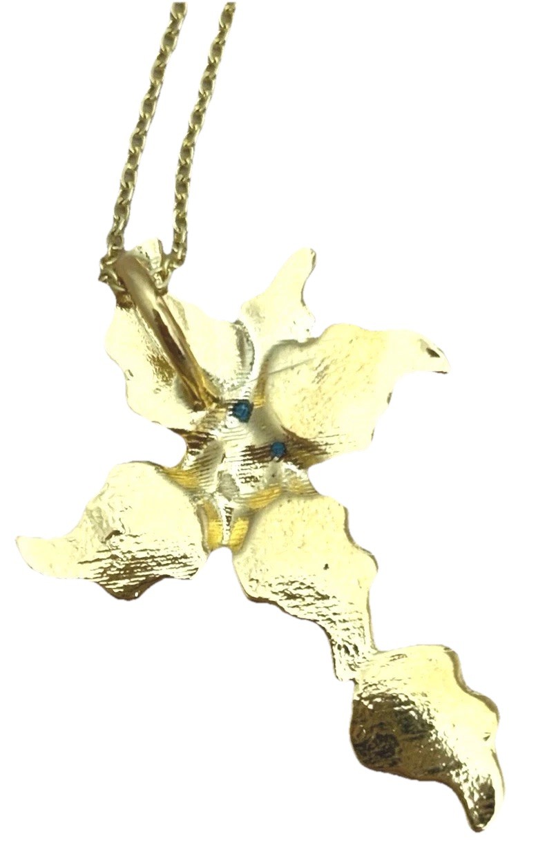 Gold Tone and Pink Floral Pendant Necklace/ Gold Tone Chain Measures 17 + 2 In