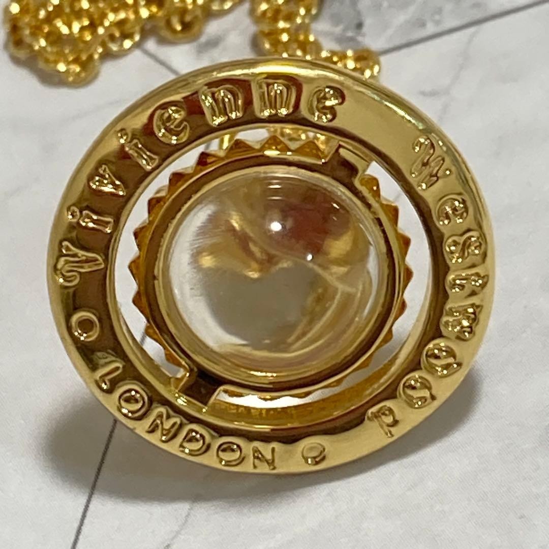 Vivienne Westwood Necklace Rhinestone Small Orb Gold w/drawstring