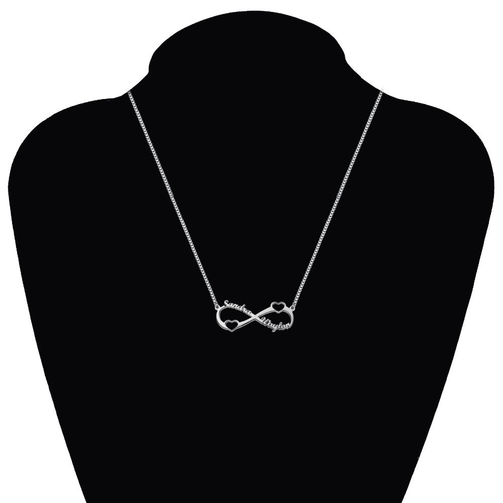 Personalized Infinity Name Necklace with Two Cut Out Heart Custom Made with Name