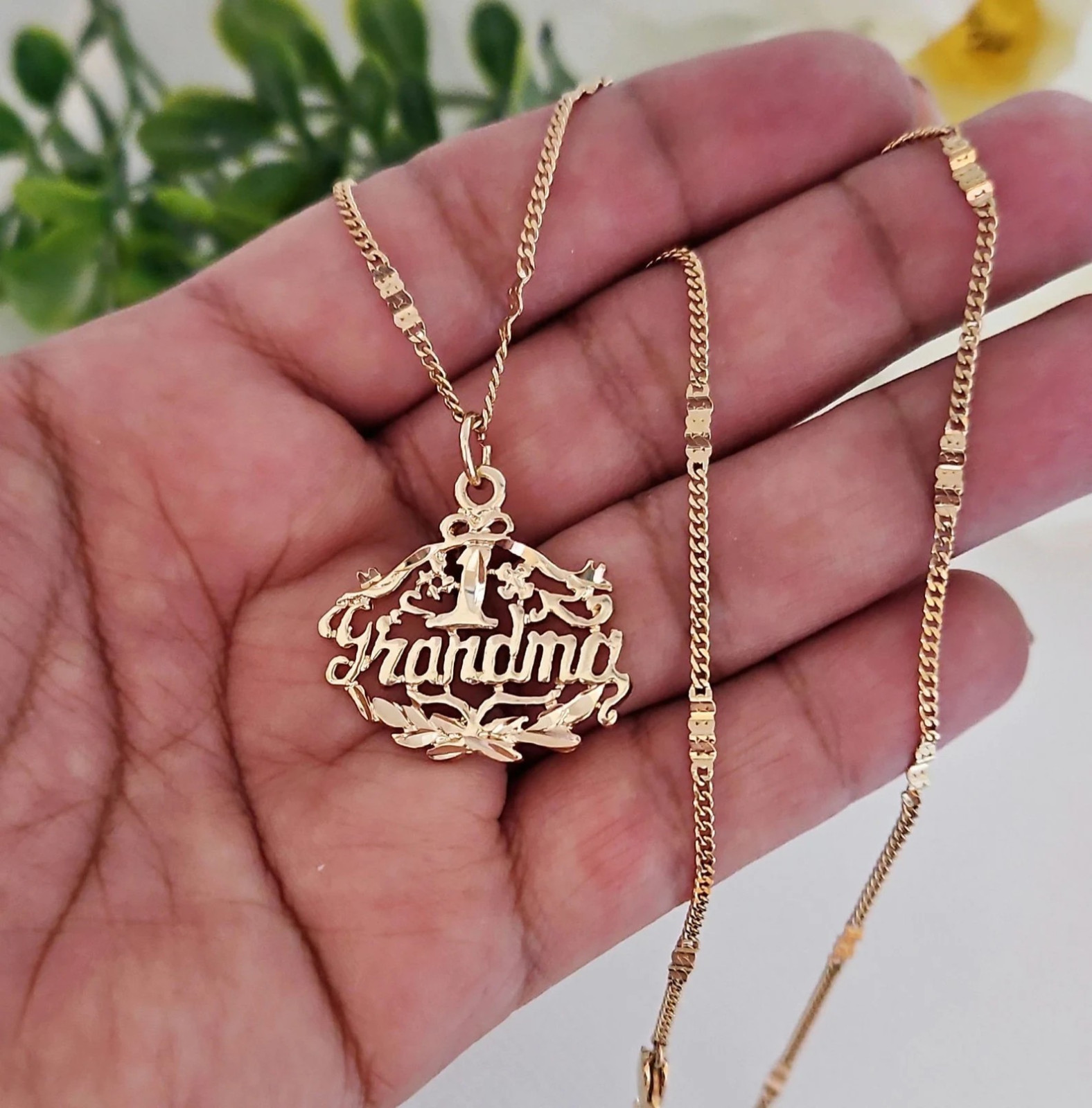 Gold Grandma Necklace, Number One Grandma Necklace, 14k Heavy Plated Gold, Fancy