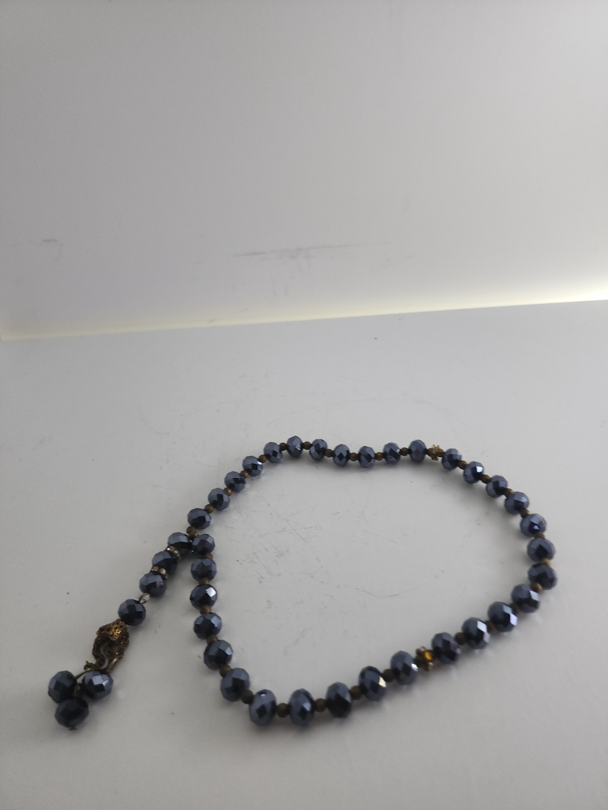 Metallic Blue Gray Beads Necklace Meditation Worry Beads Smooth Ornament Gift
