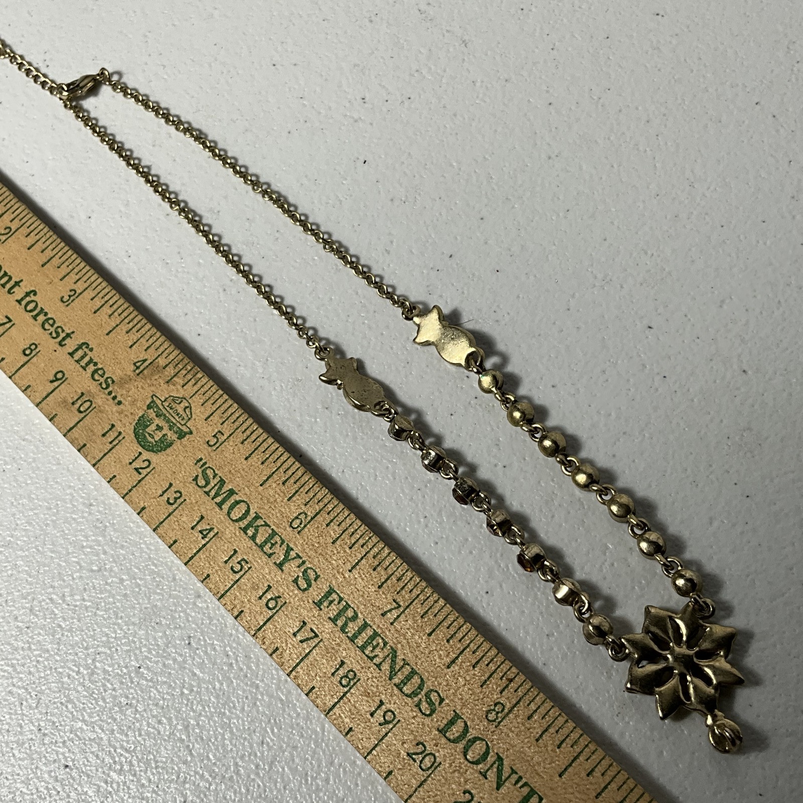Fashion Floral Pendant Necklace Gold Tone Brown Amber Rhinestone Chain Jewelry
