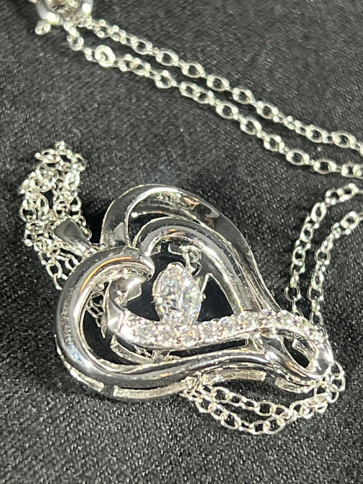SAI Sterling Modern Heart Shape & Wiggle Rhinestone Pendant On Sterling Chain